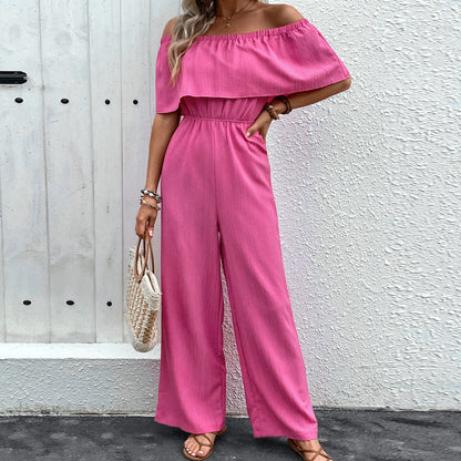 Summer Wide Leg Pants Off Shoulder Solid Color Trousers Jumpsuit