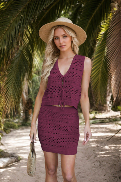 Summer Women Clothing Beach V neck Casual Loose Vest Knitting Two Piece Sets Women