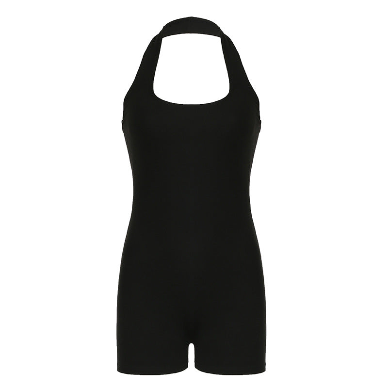 Summer Street Sports Fitness Halter Jumpsuit Solid Color Tight Sexy Casual Sleeveless Jumpsuit Shorts