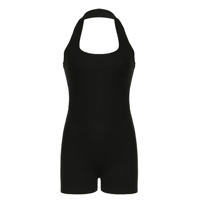 Summer Street Sports Fitness Halter Jumpsuit Solid Color Tight Sexy Casual Sleeveless Jumpsuit Shorts