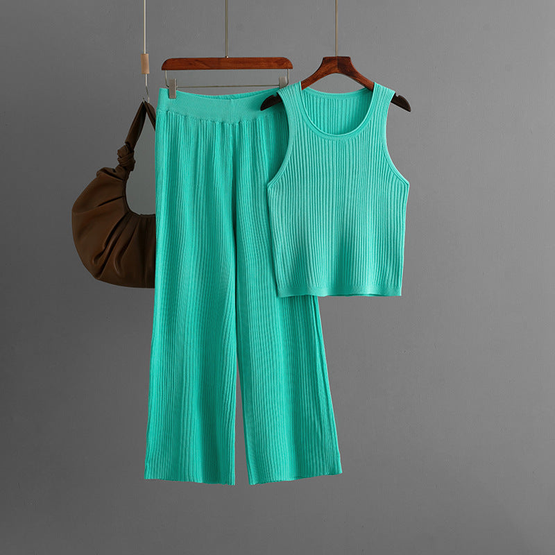 Summer Inner Wear Women round Neck Sleeveless Top Knitted Two Piece