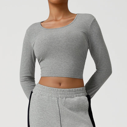 Threaded Short Yoga Clothes Women Cropped Slim Look Running Autumn Sports Long Sleeved T shirt Training Quick Drying Top