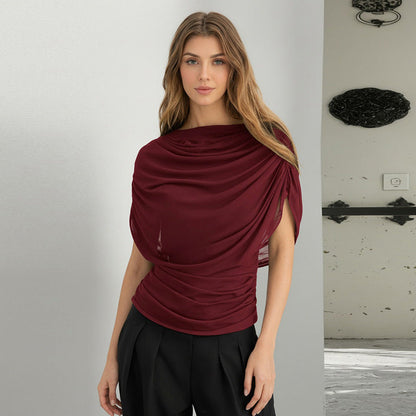 Scarf Neck Draped Sleeveless Bodycon Cropped Tee