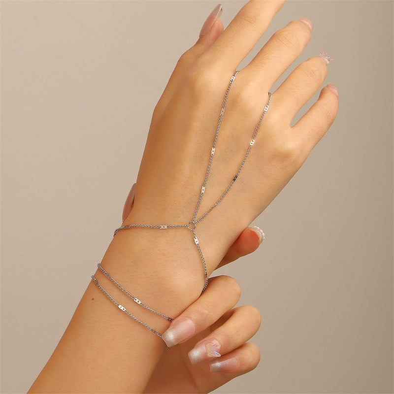 Simple Bead Accent Layered Finger Bracelet