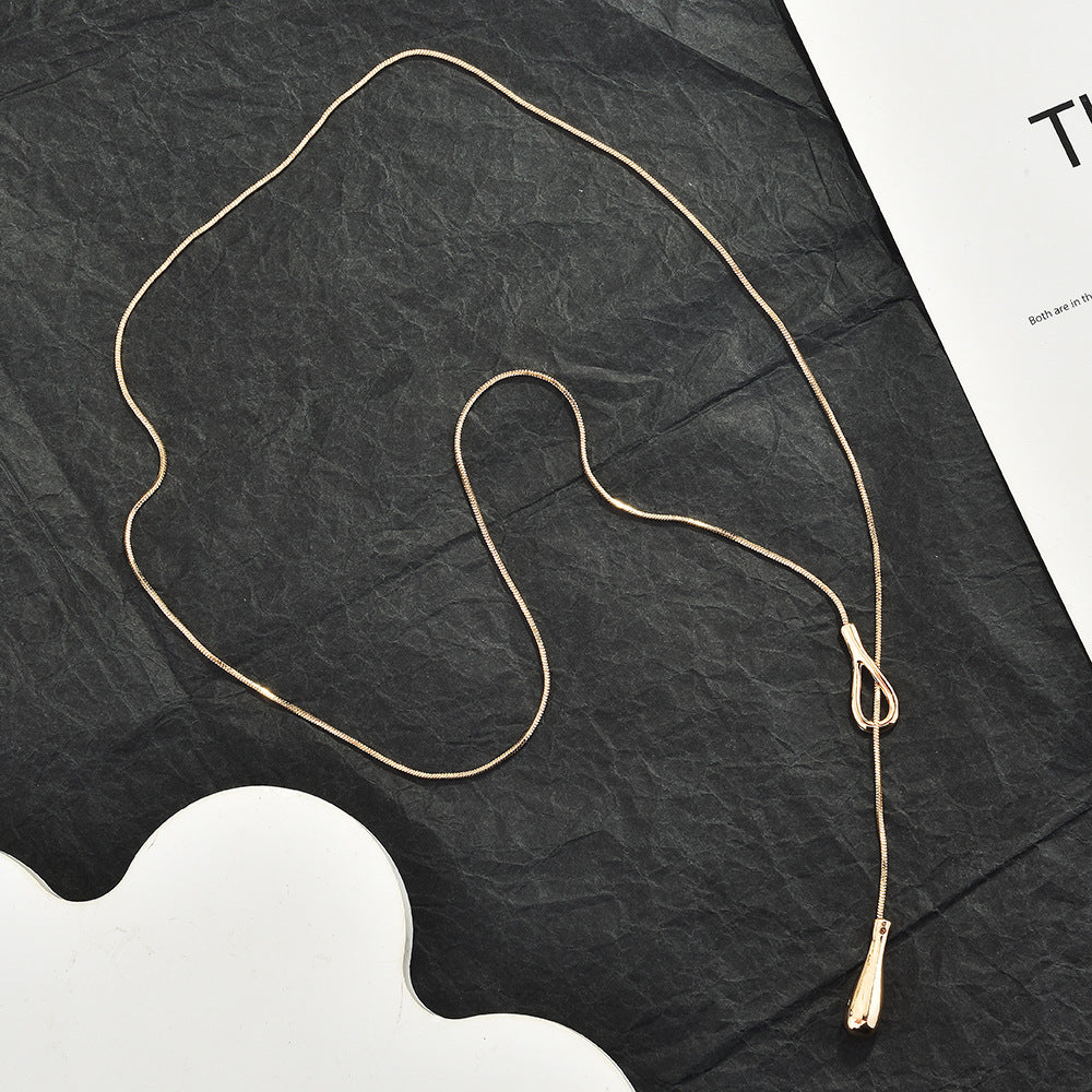 Long Teardrop Pendant Slide Chain Lariat Necklace