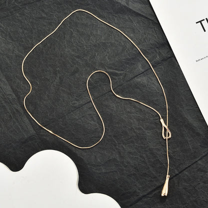 Long Teardrop Pendant Slide Chain Lariat Necklace