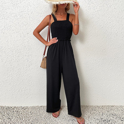 Summer Sling One Piece Wide Leg Black Loose Women Jumpsuit