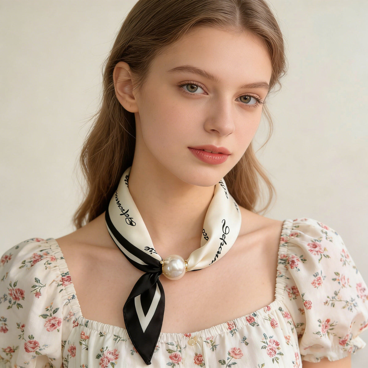 Magnetic Buckle Letter Square Neck Ribbon Scarf