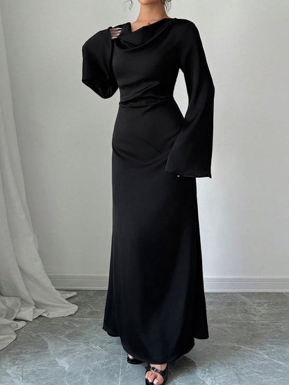 Long Sleeve Loose Tie Waist Elegant Maxi Dress