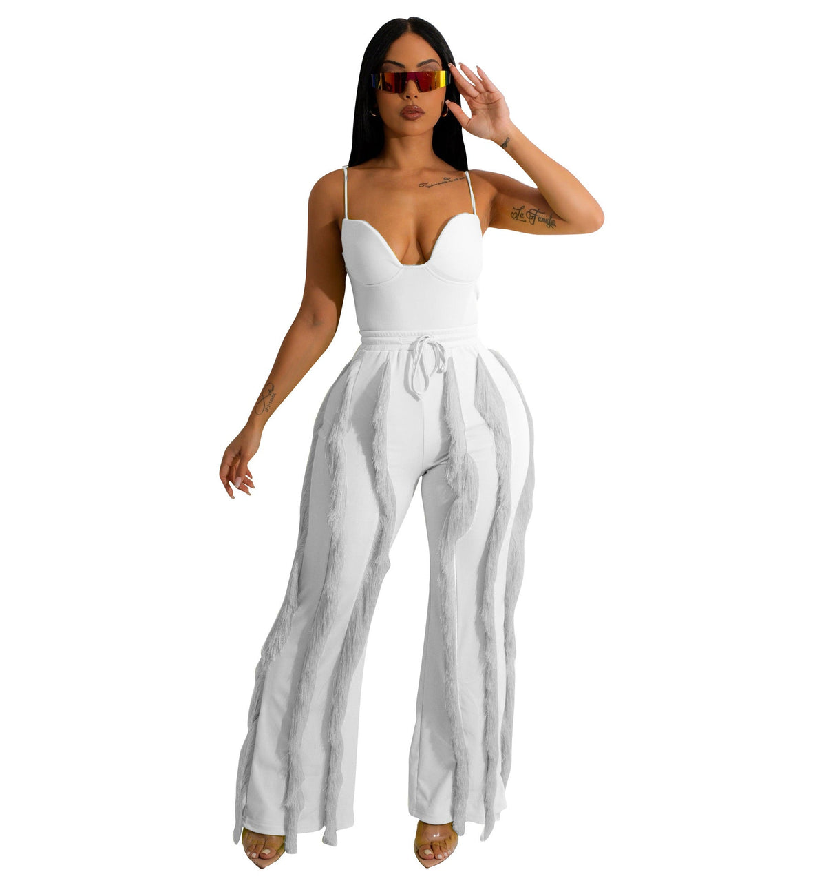 Summer Women Clothing Tassel Lace Suit Sexy Sling Two Piece Set