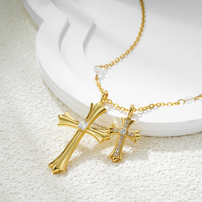 Hip Hop Style Bead Chain Cross Pendant Zirconia Necklace