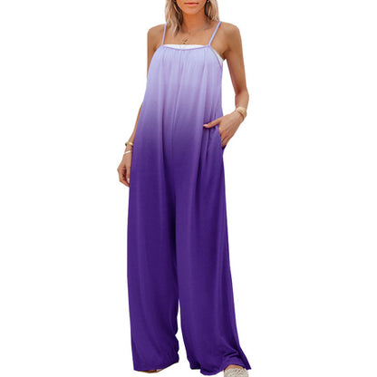 Summer Women Clothing Casual Loose Sleeveless High Waist Jumpsuit