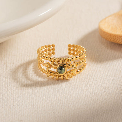 Evil Eye Gold Plated Stainless Steel Ring