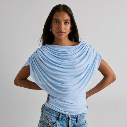Scarf Neck Draped Sleeveless Bodycon Cropped Tee