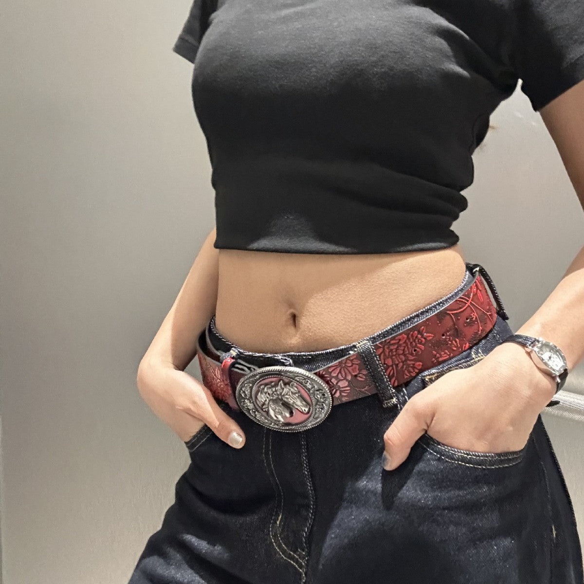 Wild Horse Buckle Embossed Belt