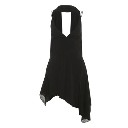 Spring Women Clothing Solid Color Sexy Backless Scarf Collar Slim Fit Slimming Spaghetti Straps Dress Women