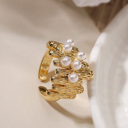 Irregular Pearl Ring Gold Plated Geometric Ring