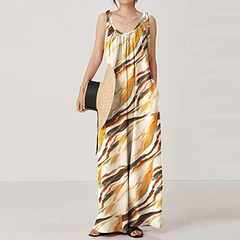 Summer Women Clothing Printed Sling Loose Casual Jumpsuit