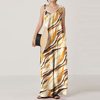 Summer Women Clothing Printed Sling Loose Casual Jumpsuit