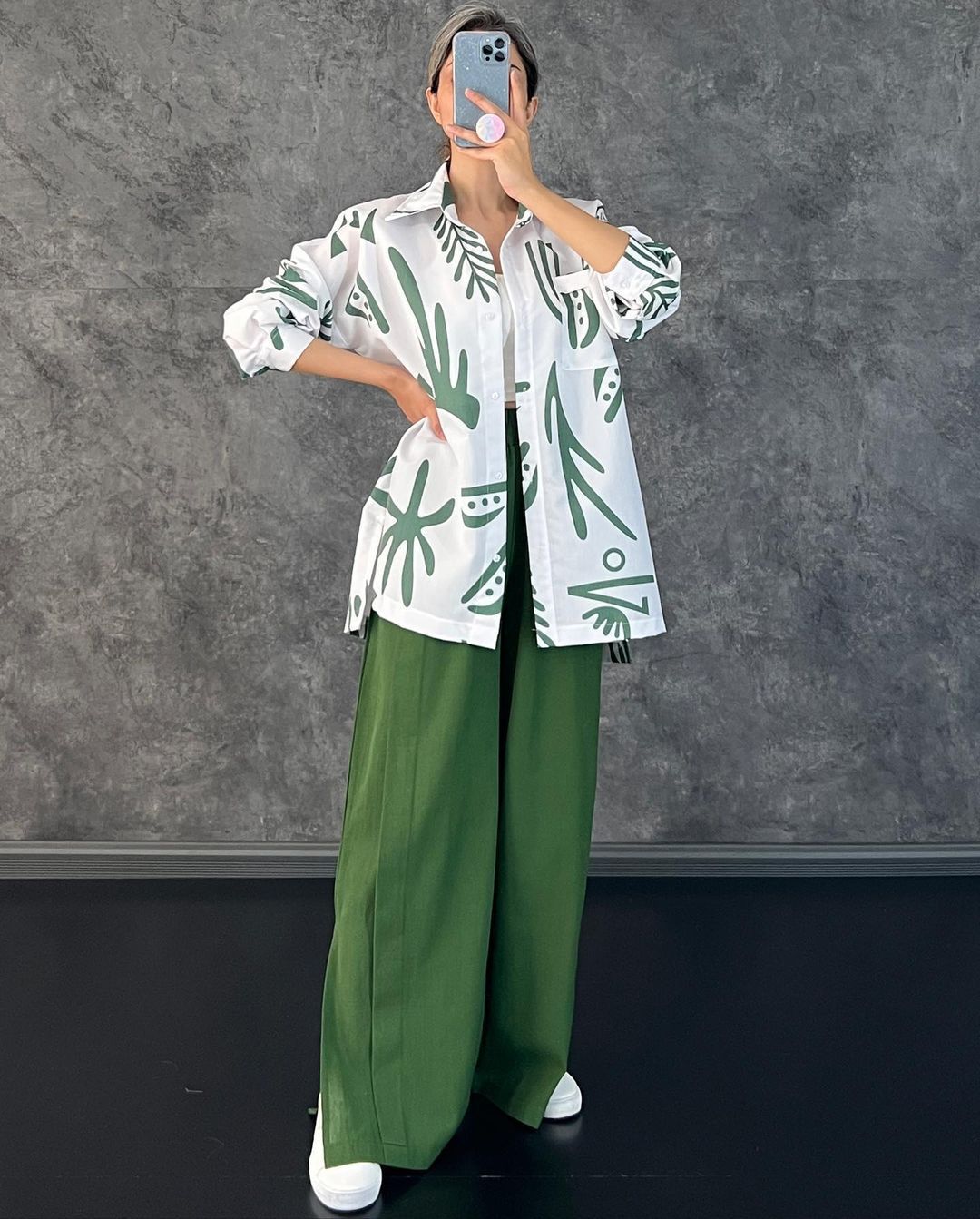 Women Clothing Casual Long Sleeve Printed Shirt High Waist Slit Wide Leg Pants Set Amplified craft
