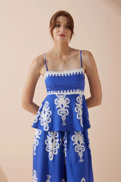 Summer Ethnic Slim Fit Backless Suspender Two Piece Sets