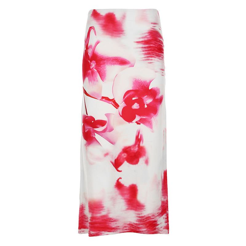 Summer Women Printed Sexy Bandeau Sling Slim Skirt Two Piece Sets