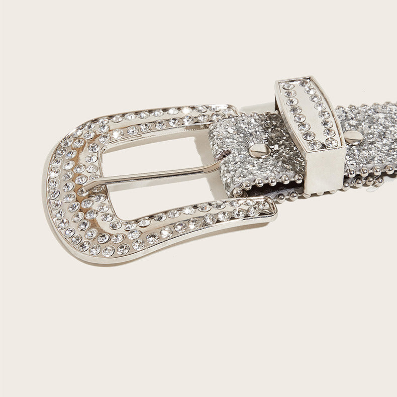Rhinestone Sequin Wide Denim Belt