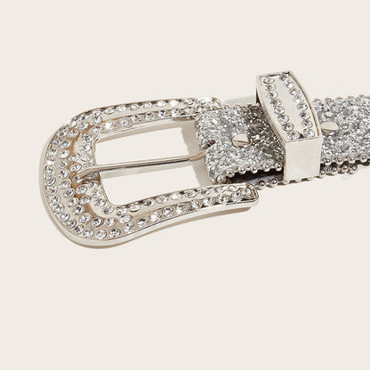 Rhinestone Sequin Wide Denim Belt