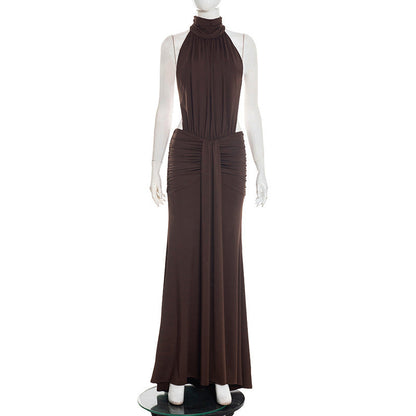 Halter Mock Neck Side Cut Out Ruched Mermaid Maxi Gown