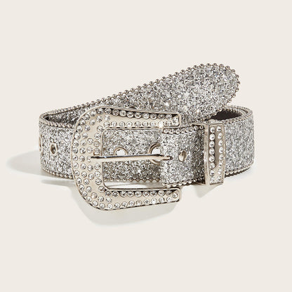 Rhinestone Sequin Wide Denim Belt