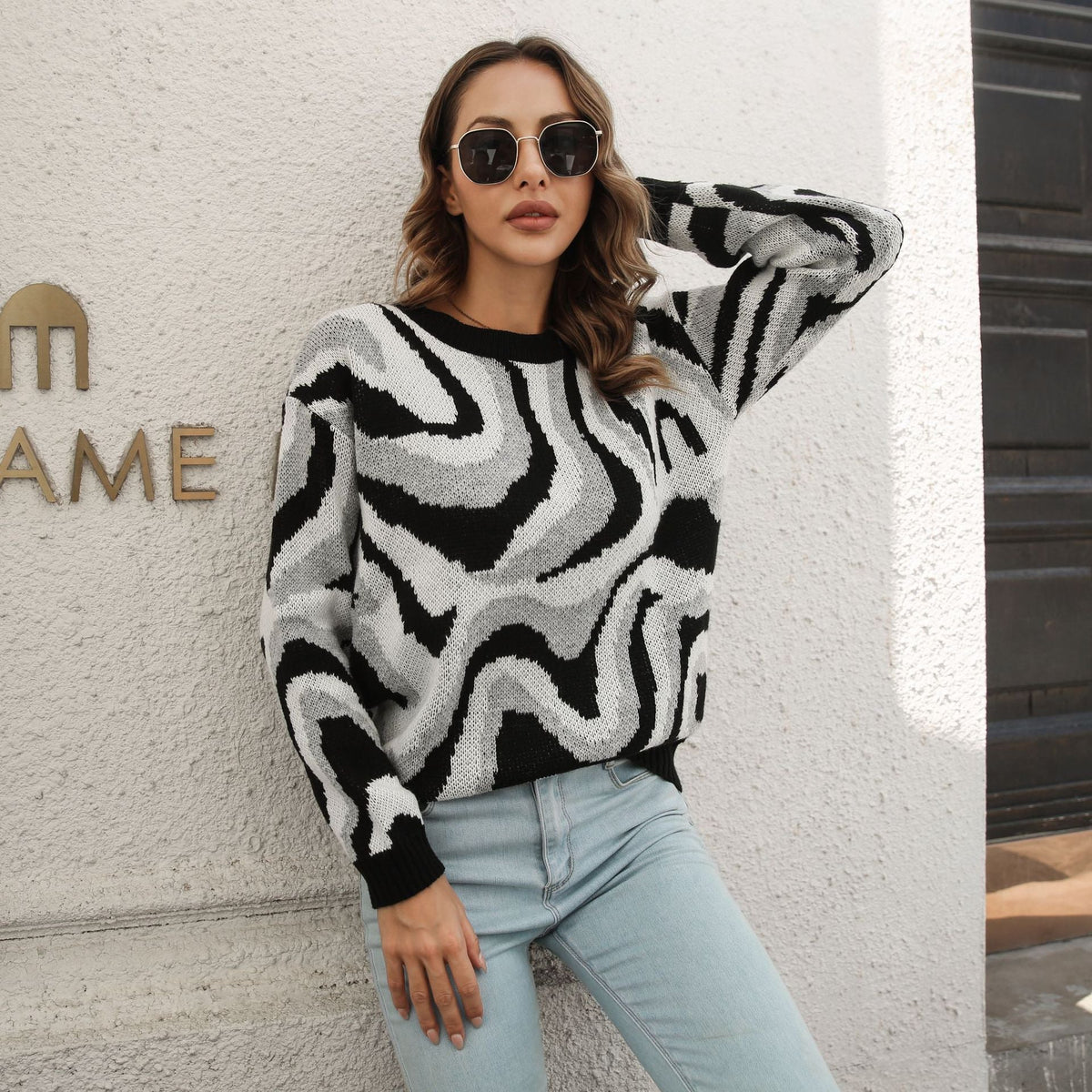 Tie Dyed Brocade Sweater Women Loose Autumn Winter Long-Sleeved Casual Knitwear Sweater