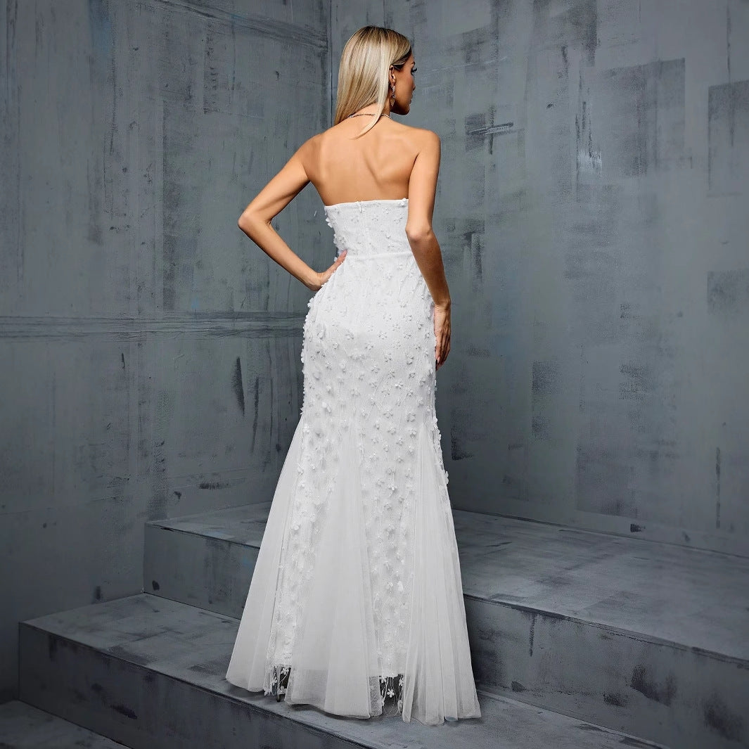 Tube Top Evening Dress V neck Fishtail Gauzy Gown Cocktail Party Annual Party Little Dress