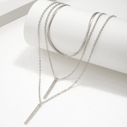 Minimalist Geometric Bar Pendant Layered Chain Necklace