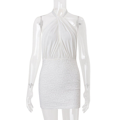 Halter Neck Backless Draped Crop Top Boucle Mini Skirt Two Piece Set