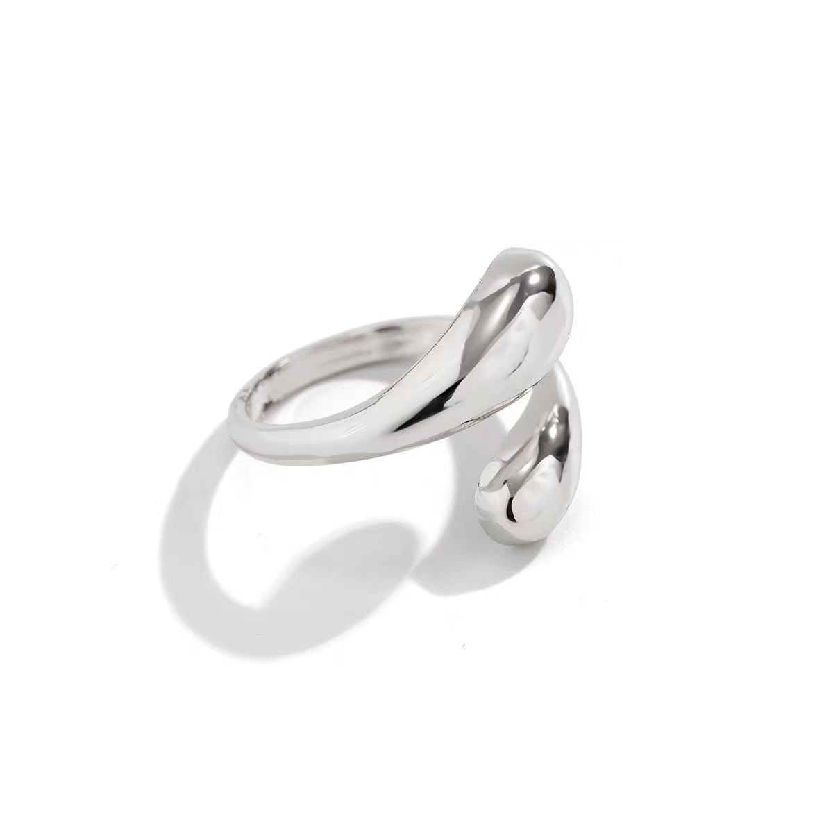 Glossy Teardrop Adjustable Open Wrap Ring
