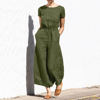 Summer Solid Color High Waist Sleeveless Slimming Trousers Women Casual Loose Jumpsuit