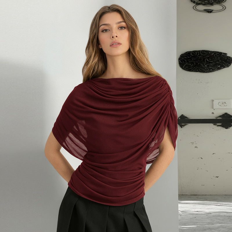 Scarf Neck Draped Sleeveless Bodycon Cropped Tee