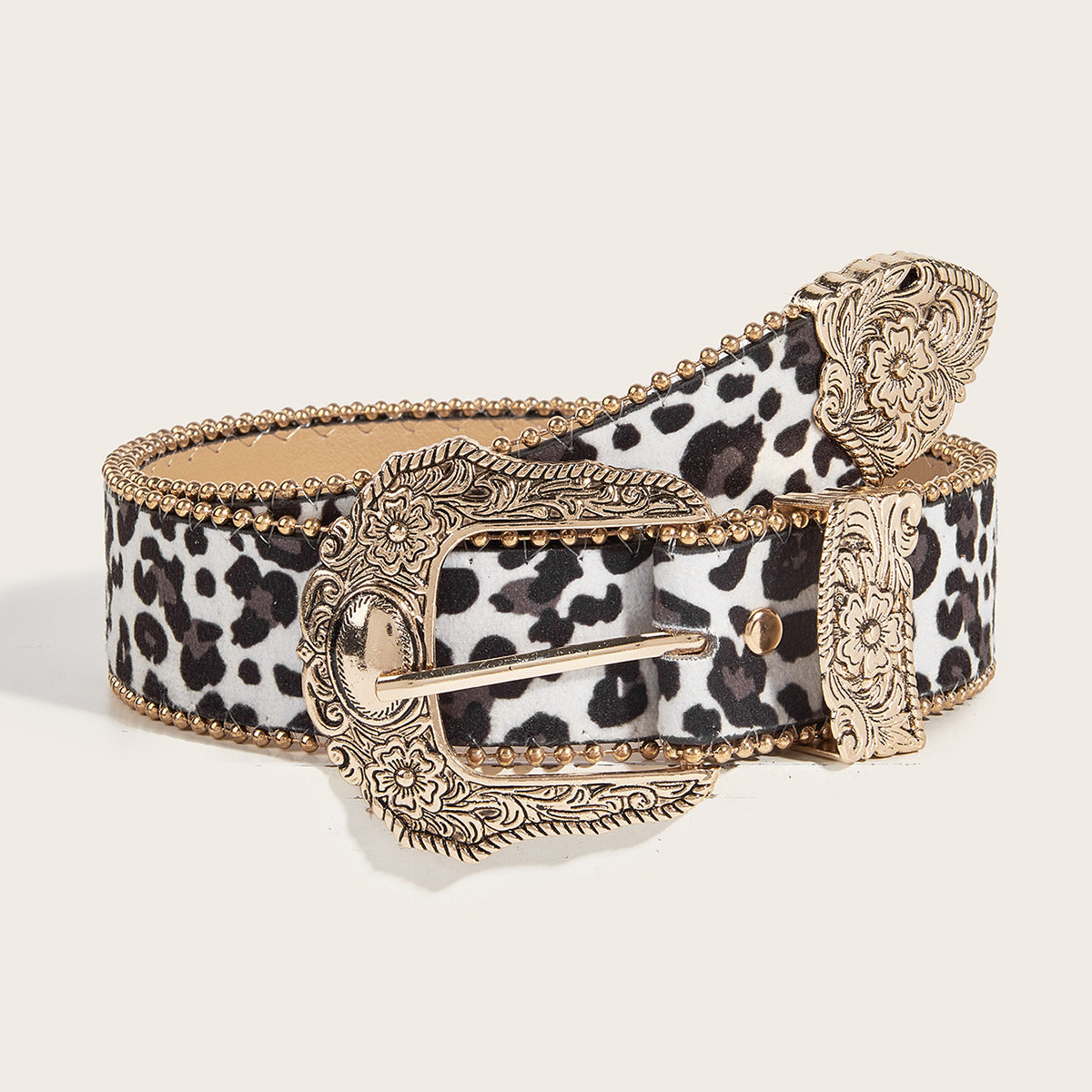 Vintage Animal Print Statement Buckle Belt