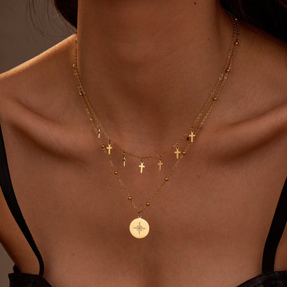 Vintage Double Strand Cross Pendant Necklace
