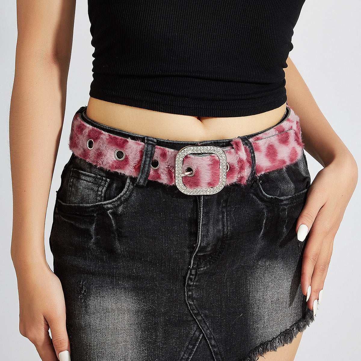 Leopard Soft Fabric Faux Fur Wide Belt
