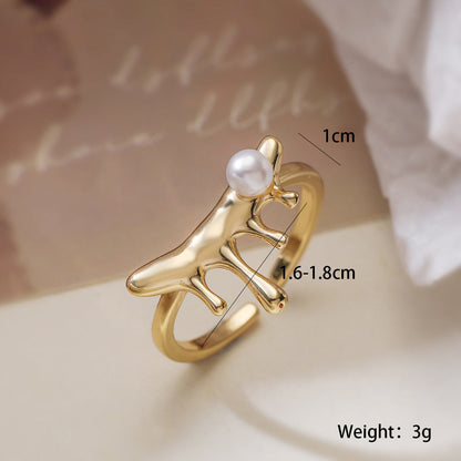 Irregular Pearl Ring Gold Plated Geometric Ring