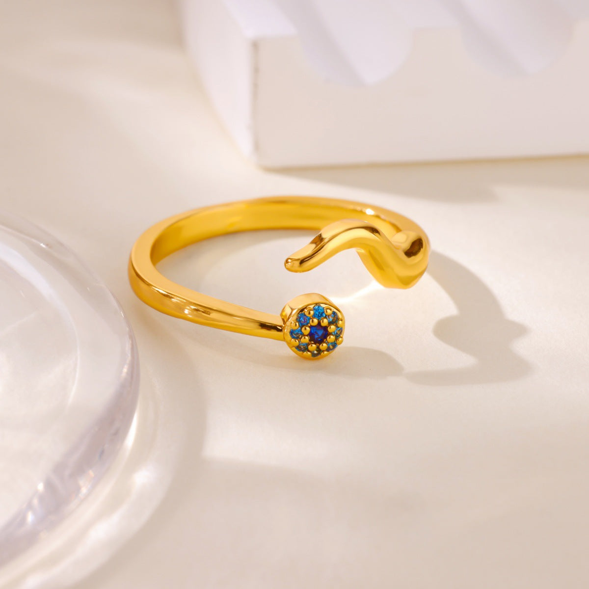 Wavy Evil Eye Open Geometric Zirconia Ring