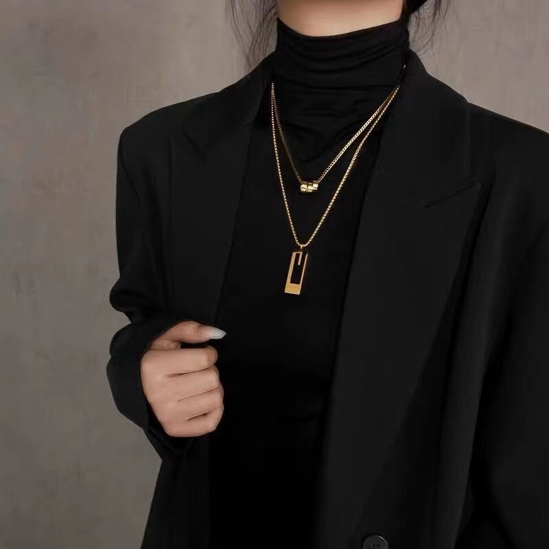 Layered Long Chain Minimalist Pendant Necklace