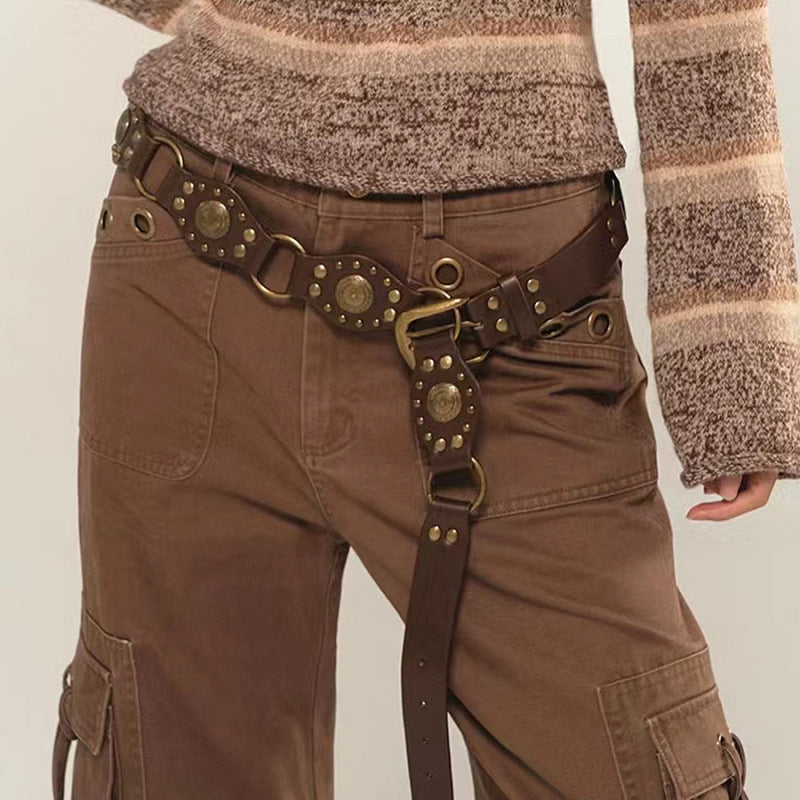 Cowboy Style Brown Studded Waist Belt