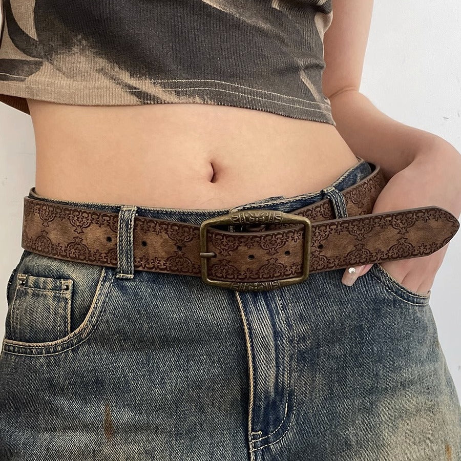 Vintage Embossed Leather Waist Belt