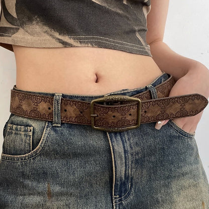 Vintage Embossed Leather Waist Belt