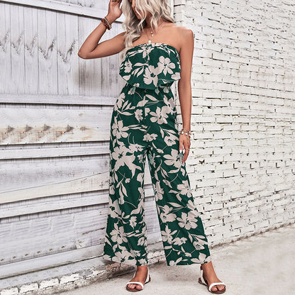Summer Women Clothing Printed Tight Red Jumpsuit