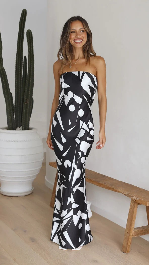 Summer Dress Back Hollow Out Cutout Irregular Asymmetric Contrast Color Sexy Camisole Dress