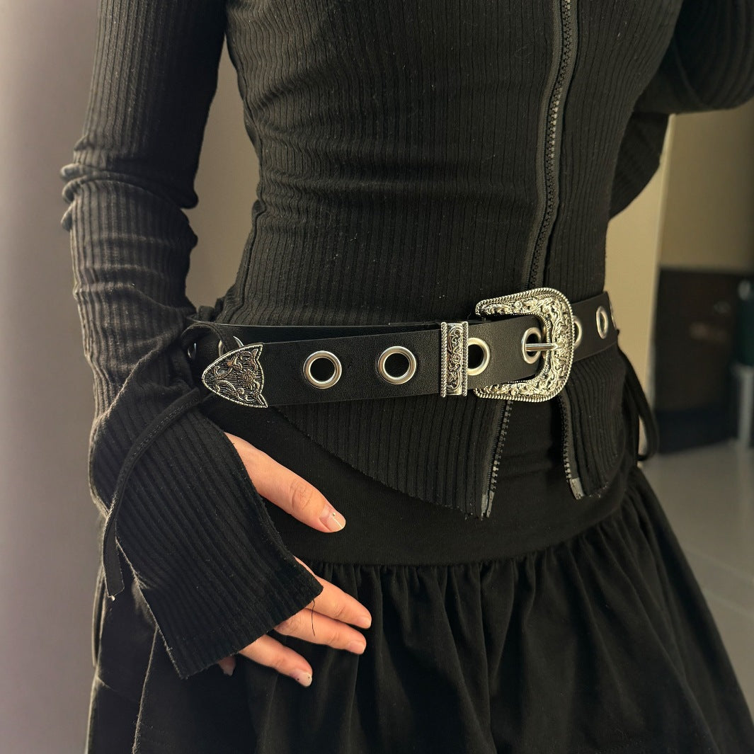 Vintage Engraved Buckle Wide Belt