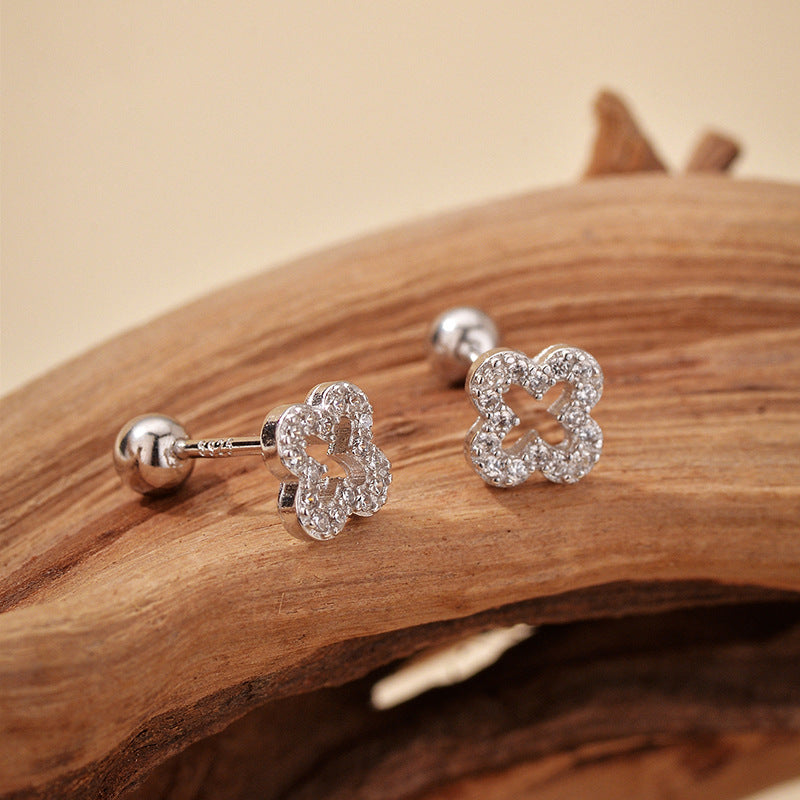 Gold Plated Micro Pavé Clover Stud Earrings